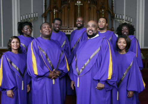 image presenting a gospel choir, in a web page related to music research, music technology and the YMusic search engine