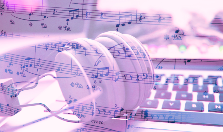 Moteur de recherche musical YMusic, image - design incluant une partition de musique