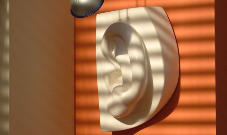 image representing a sculpture in form of ear, in a web page related to music research, music technology and the YMusic search engine
