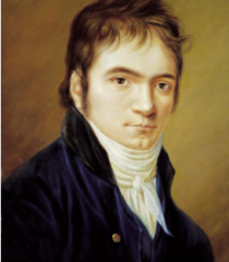 image presenting a portrait of Beethoven (detail), in a web page related to music research, music technology and the YMusic search engine