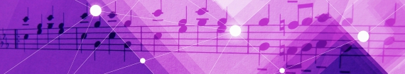 bandeau contenant des portées de notes musicales, deux notes se touchant sont mises en valeur par un point lumineux