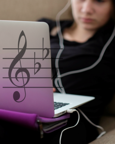 design associating a music listener, a laptop and a music key, in a web page related to music research, music technology and the YMusic search engine