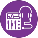 icon containing a headphone and music hardware