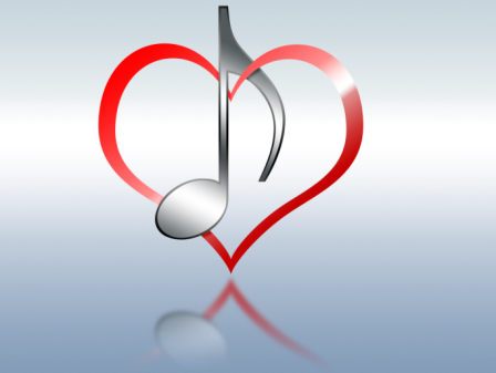 design associating a music note and a heart, in a web page related to music research, music technology and the YMusic search engine