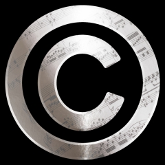 design associating the copyright symbol and a sheet music, in a web page related to music research, music technology and the YMusic search engine