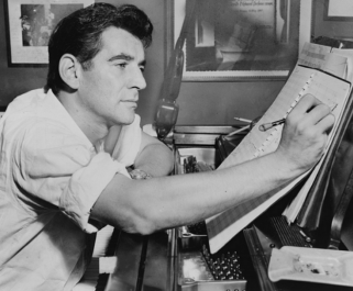 public domain photo of music composer Leonard Bernstein, in a web page related to music research, music technology and the YMusic search engine