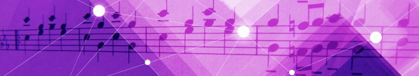 bandeau contenant des notes de musique dont deux, reliées, sont mises en valeur par un point lumineux