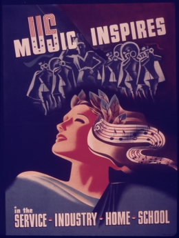 image presenting a vintage music poster, in a web page related to music research, music technology and the YMusic search engine