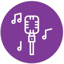 icône comprenant un micro musical et des notes de musique