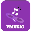 logo containing a magnifying glass, music notes and the mention ‘YMusic‘